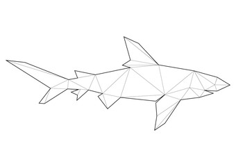Low poly art of animals. Shark. Good for wall decoration. Printable images. Suitable for coloring pages.