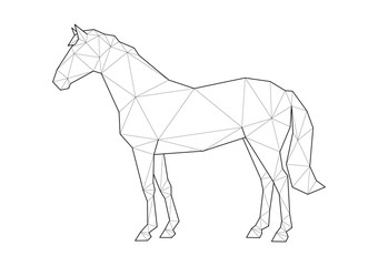 Low poly art of animals. Standing horse. Good for wall decoration. Printable images. Suitable for coloring pages.