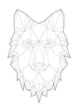 Low poly art of animals. Wolf portrait. Good for wall decoration. Printable images. Suitable for coloring pages.