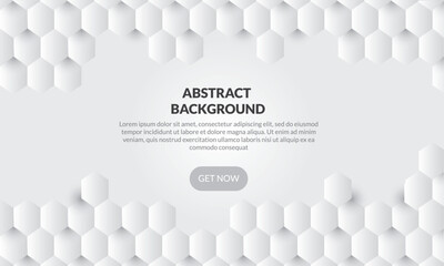 3D Abstract white geometric  shape from gray hexagon .Brick wall squares texture. Panoramic Solid Surface background.Creative design minimal modern wallpaper and banner . Vector Illustr