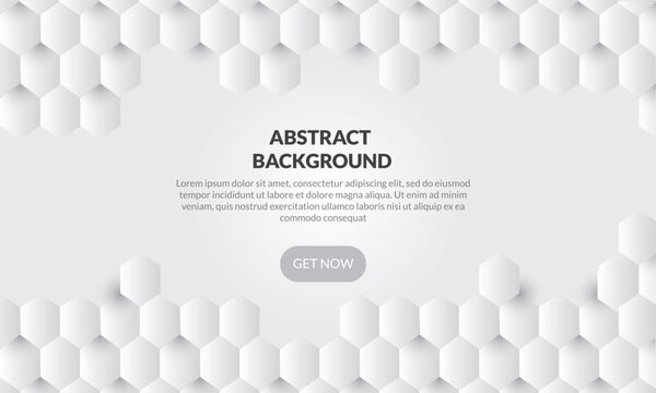 3D Abstract white geometric  shape from gray hexagon .Brick wall squares texture. Panoramic Solid Surface background.Creative design minimal modern wallpaper and banner . Vector Illustr