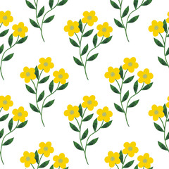  Seamless pattern stylized flowers yellow watercolor illustration