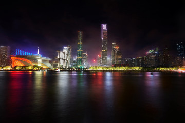 Fototapeta na wymiar Guangzhou, China: night city view and Zhujiang (Pearl) River.