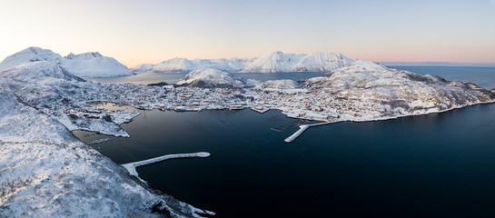 Icy and cold harbor in Norway - Skjervoy