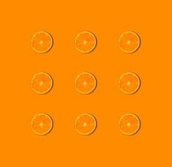 Half cut oranges pattern isolated on background. Fresh fruit. Nature.