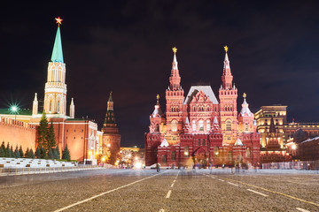The State Historical Museum at Night, Moscow, Russia