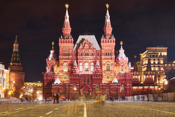 The State Historical Museum at Night, Moscow, Russia