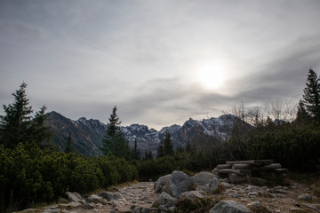 Tatra mountains hiking paths in autumn with a beautiful landscpae view