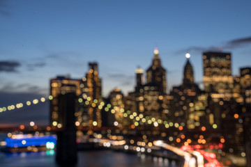 Blur background of New York City Skyline aerial view from Manhattan Bridge with skyscrapers...