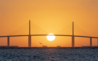 Bridge as the sun rises in the Gulf of Mexico
