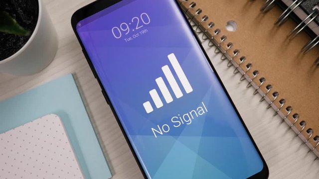 Smartphone showing that there is no signal being received.
Mobile phone alerting the user.