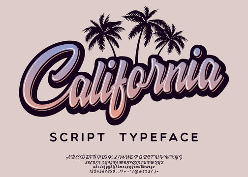 California. Vintage brush script. Handmade font. Retro Typeface. Vector font illustration.