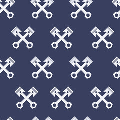 Obraz premium Vector seamless pattern, on a car theme, with the image of crossed pistons in silver, gray, on a dark blue background.