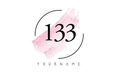 Number 133 Watercolor Stroke Logo Design with Circular Brush Pattern.