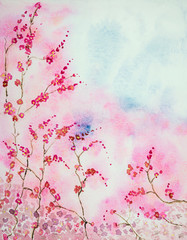 Magical dream of sakura. The dabbing technique near the edges gives a soft focus effect due to the altered surface roughness of the paper.