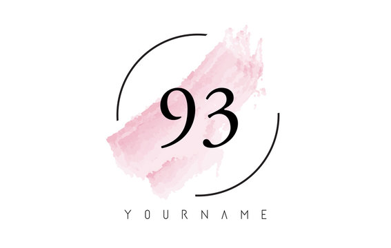 Number 93 Watercolor Stroke Logo Design with Circular Brush Pattern.
