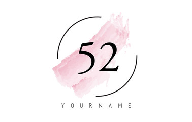 Number 52 Watercolor Stroke Logo Design with Circular Brush Pattern.