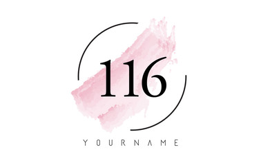 Number 116 Watercolor Stroke Logo Design with Circular Brush Pattern.