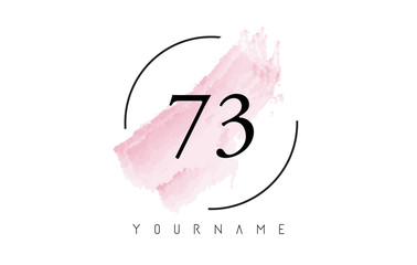 Number 73 Watercolor Stroke Logo Design with Circular Brush Pattern.
