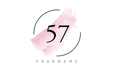 Number 57 Watercolor Stroke Logo Design with Circular Brush Pattern.