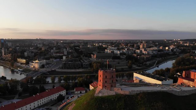 Beautiful sunset overlooking Vilnius and Gediminas castle, Lithuania