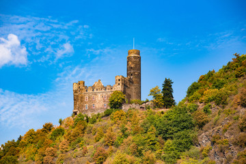 Historic Maus Castle, Sankt Goar Germany, seen from along the Rhine River