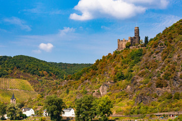 Historic Maus Castle, Sankt Goar Germany, seen from along the Rhine River