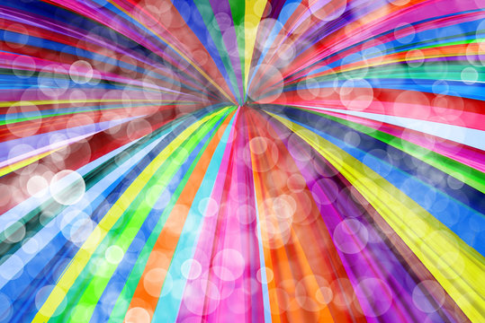 rainbow cloth background. abstract background colorful rainbow bokeh circles.  rainbow background image has radial lines. 