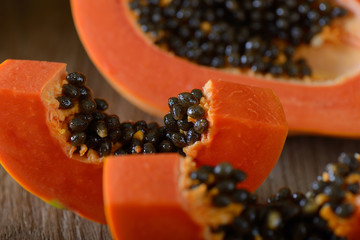 Papaya on wooden table