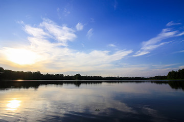 Fototapeta premium Scenic view to landscape with lake in Latvia, Latgale, East Europe. Summer nature.