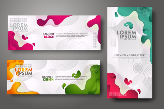 Banner set design template in trendy vibrant gradient colors with abstract fluid shapes