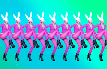 Sexy Retro Girls Disco Fashion Style. Playful rabbit mask.  Night Party Clubbing concept