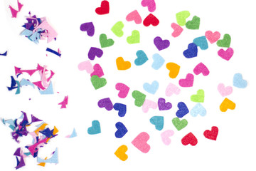 White background with colorful hearts.