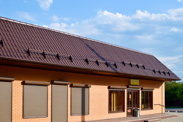 The roof of corrugated sheet on a building
