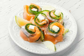 Smoked salmon roll with cheese