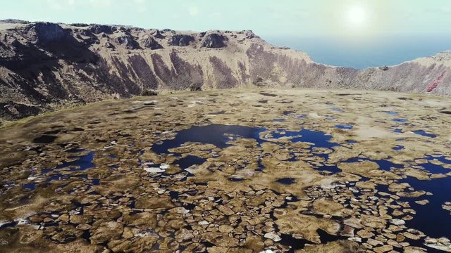Rano Kau, a Volcanic Crater in Easter Island, Chile. Zoom In.