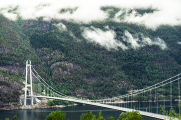 Hardanger Bridge over fjord, Norway