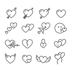 Heart icon set for Valentine's day isolated. Modern outline on white background