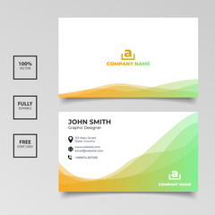 Minimalist business card. gradient orange and green color horizontal simple clean template vector design