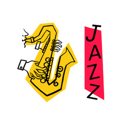 jazz poster, man playing saxophone. minimalistic vector illustration. Creative artwork. Template for card, poster, banner, print for t-shirt, pin, badge, patch.
