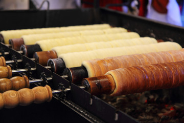 Trdelnik Czech Republic, delicious street food. Photo in motion