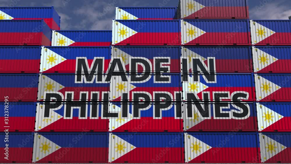 Poster cargo containers with made in philippines text and national flags. import or export related 3d anima