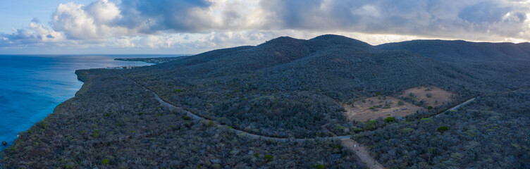 Aerial view over area Knip on the western side of Curaçao/Caribbean /Dutch Antilles	