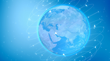 Fototapeta premium Global network connection. Digital earth. Connection lines Around Earth Globe.