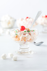 Dessert dish of Ambrosia salad.