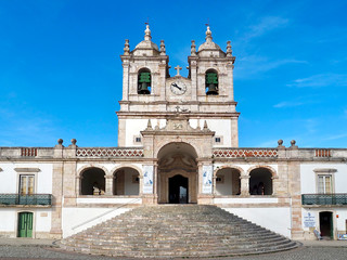 City church of Nazare named Nossa Senhora at the Atlantic ocean coast of Portugal