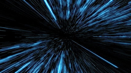 Fototapeta premium Space Travelling in the Speed of Light. Abstract light, fibre-optic. Super speed. Particle or space traveling. Particle zoom background.