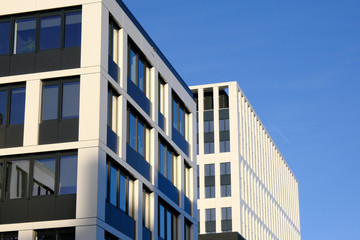 Facade of modern office buildings in new contemporary business center.