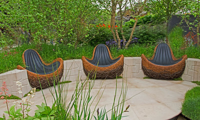 Contemporary designed garden seating with traditional materials for a urban garden