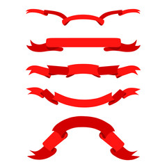 Red ribbon banner set on white, object isolated stock vector illustration for web, for print